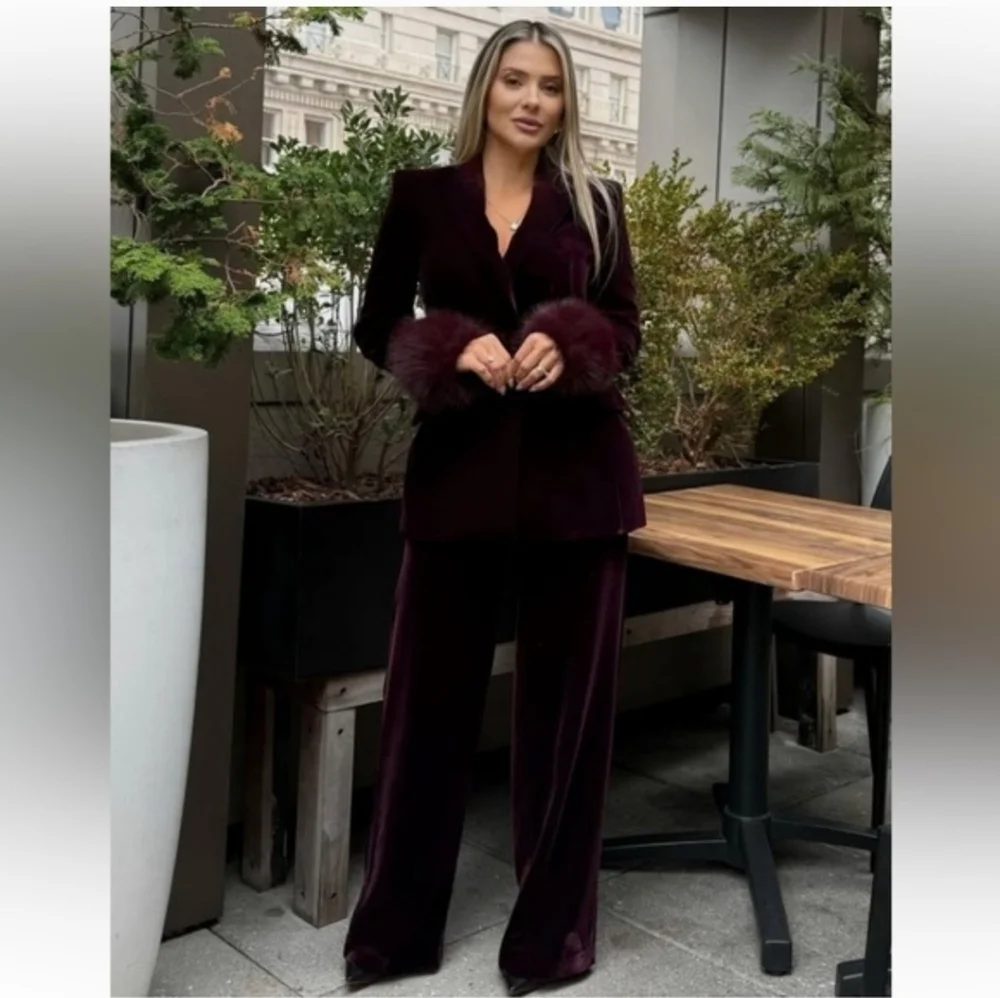 Zara Maroon Velvet Pants Size S